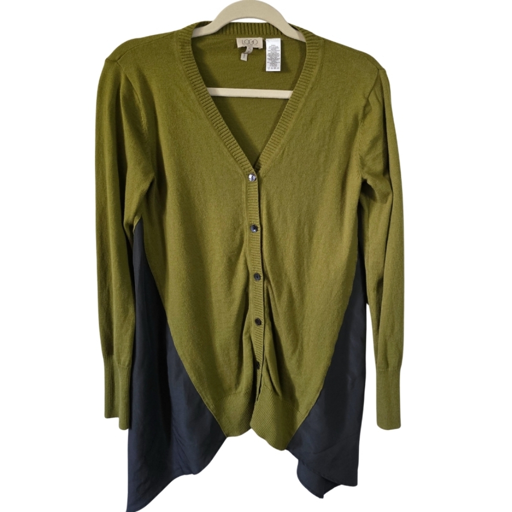 LOGO by Lori Goldstein Green Shark Bite Cardigan – Size XS